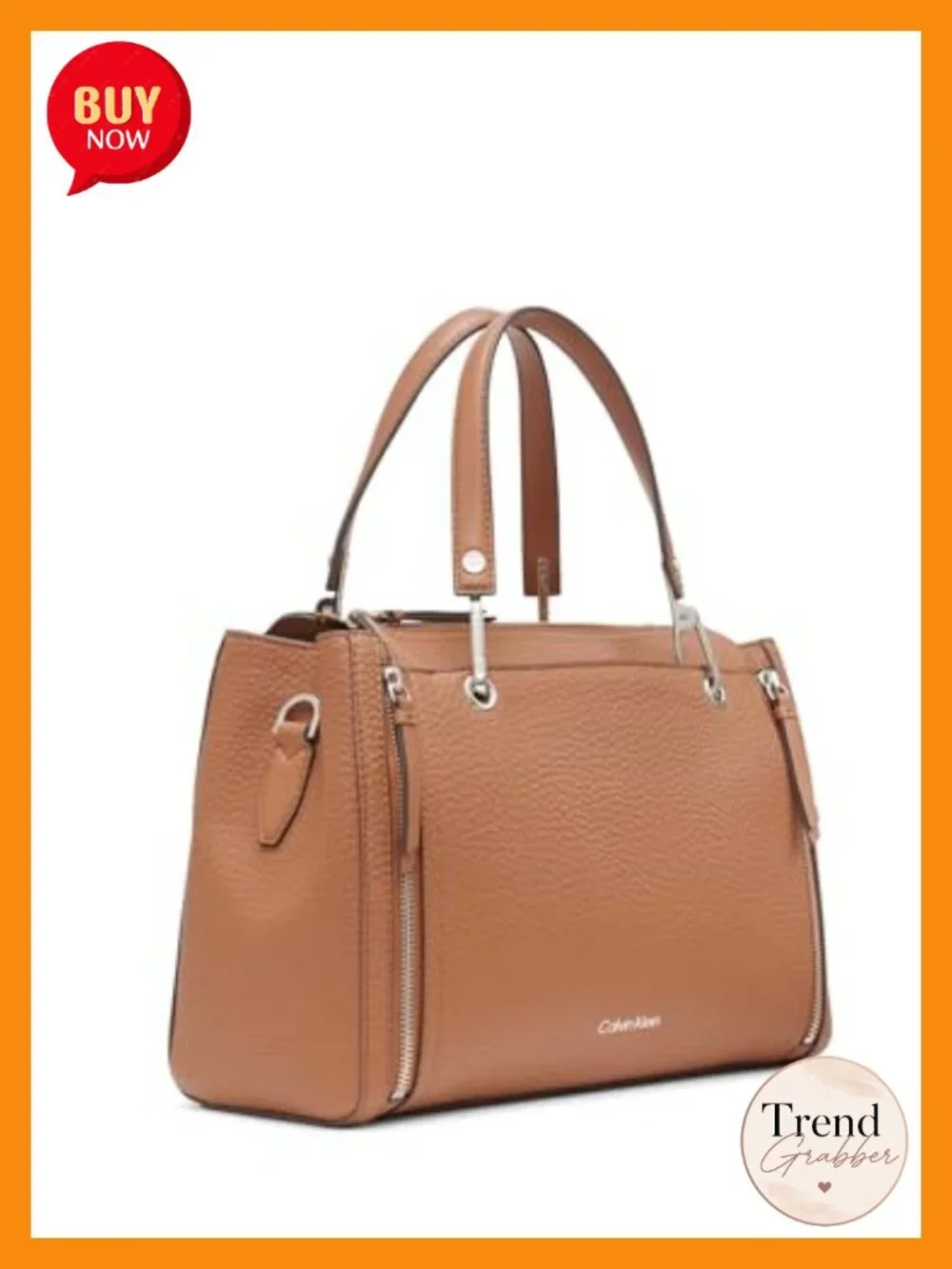 Vegan Leather Satchel with Pockets, Adjustable Crossbody Strap, Top Zipper
